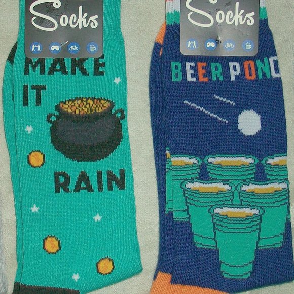 3 Pair St. Paddys Day Beer Pong Make It Rain Irish Theme Novelty Socks - Picture 6 of 6